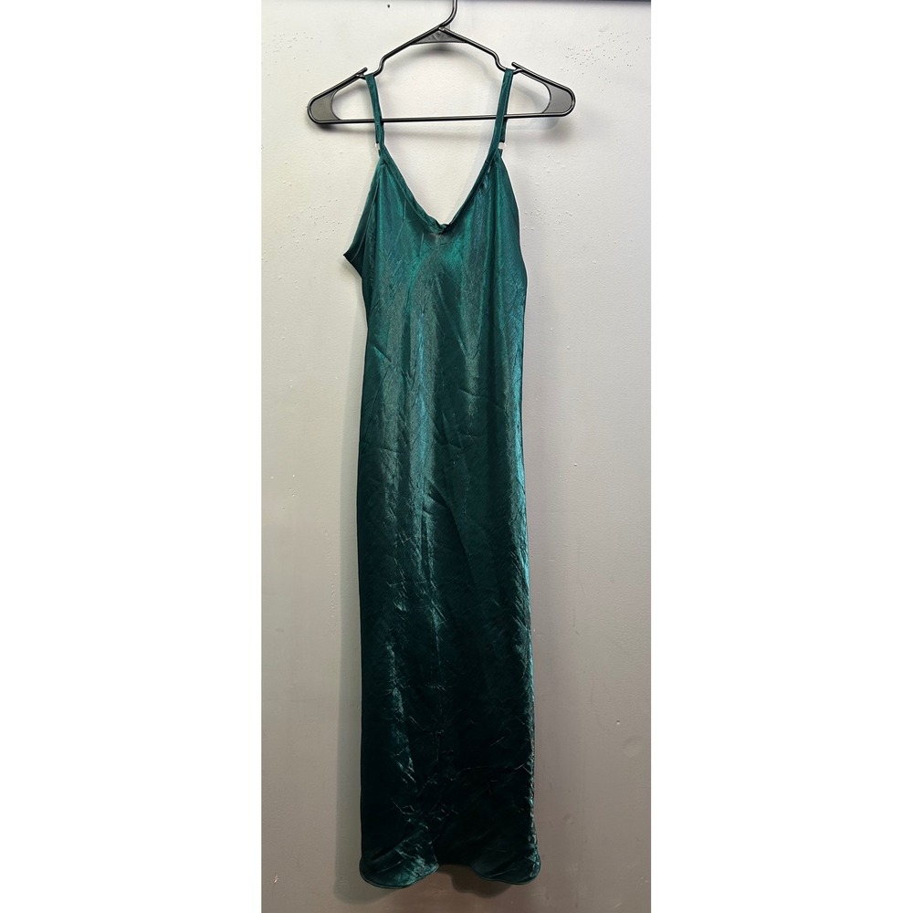 Delicate Treasures Dress Womens Small Green Slip Maxi Satin V-Neck Lingerie